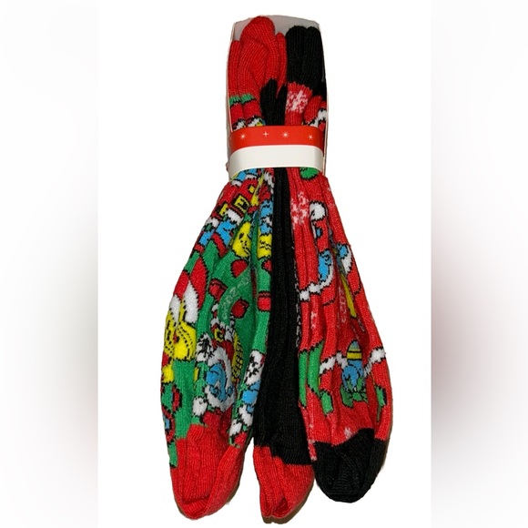 The Smurfs Crew Socks 3 Pair Men 6-13 Green Red Christmas Holiday Papa Smurfette - Picture 6 of 11